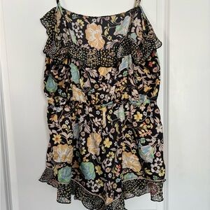Victoria's Secret SATIN Black Floral Teddy Romper Women's Size XL